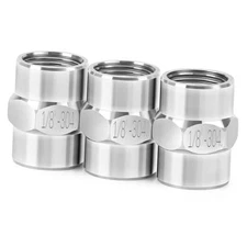  304 Stainless Steel Pipe Fitting, Hex Coupling Female x 1/8" NPT PACK OF 3