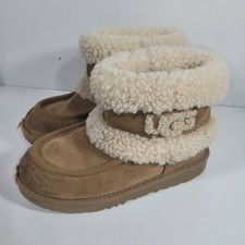 UGG Classic Ultra Mini Fluff Boots Chestnut Suede Kids Size 1 Great Condition