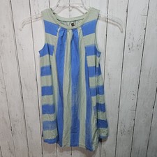 TEA Collection Girl's Blue Green Striped Cotton Sleeveless A-Line Dress Size 10