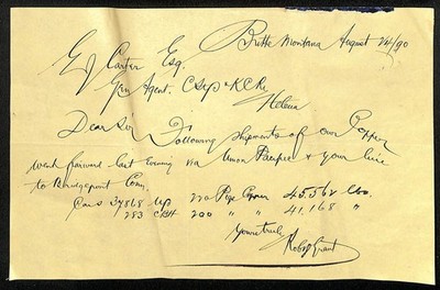 C&KC Ry 1890 Written Note re: Parrot Silver and Copper Shipments (#3)