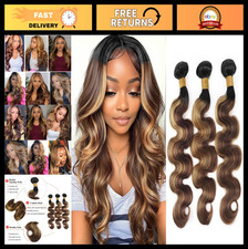 Ombre Blonde Body Wave Hair Bundles, 3 Tone Wet  Wavy Brazilian Extensions 8-12