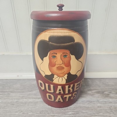 Hand Painted Quaker Oats Wooden Canister Signed Teresa L. Adams 