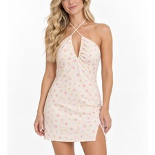 Elodie Floral Halter Mini Dress Sleeveless Dainty Summer Party Dress Small