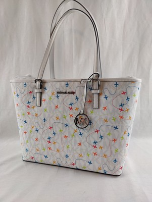 Michael Kors Jet Set Medium Carryall Airplane Print Tote Bag WHITE NWT