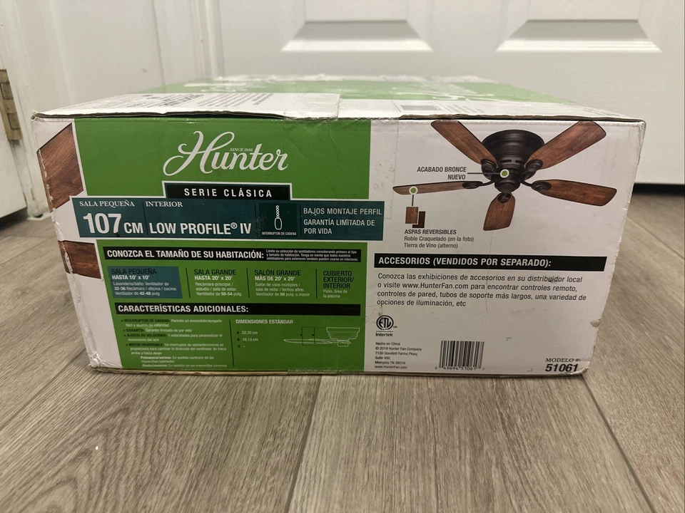 Hunter 42” Ceiling Fan Low Profile New Bronze Finish Model 51061 NIB - Image 4 of 4