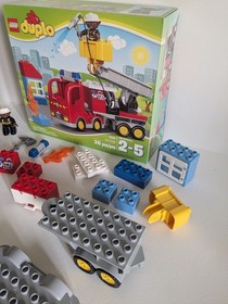 Lego Duplo Fire Truck 10592 Bucket Ladder Firefighter Engine Hose Ax Manual Box