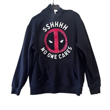 Marvel Deadpool Shh No One Cares Black Hoodie Sweatshirt Men  s Size large