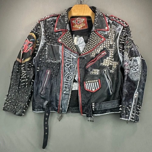 Vintage Leather Sheen Rudimentary Peni Studded Rare Wearable Art Punk Jacket image 2