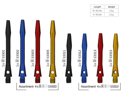 BULL'S Dart Simplex Aluminium Shaft 2 Längen 4 Farben 2BA Gewinde Dartschaft 