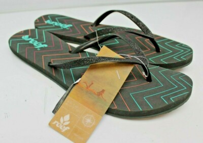 Reef Stargazer Prints Charcoal Chevro Thong FlipFlop Womens Size11M NEW 001604CH