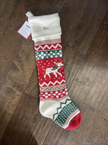 NWT POTTERY BARN Fair Isle Knit Reindeer Red Green CHRISTMAS STOCKING ...
