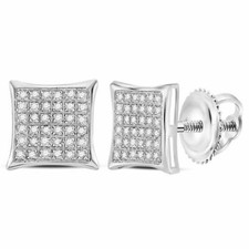 10k White Gold Womens Round Diamond Square Cluster Earrings 1/4 Cttw
