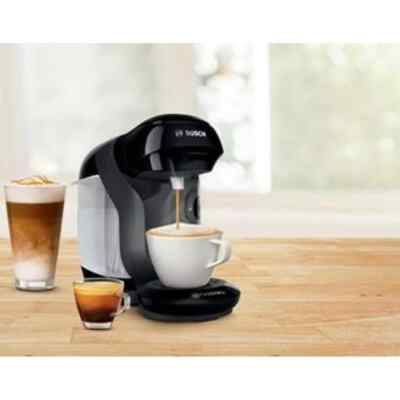 Bosch TAS1102GB Tassimo Pod Kaffeemaschine schwarz neu Karton geöffnet mit 8 flachen Pods