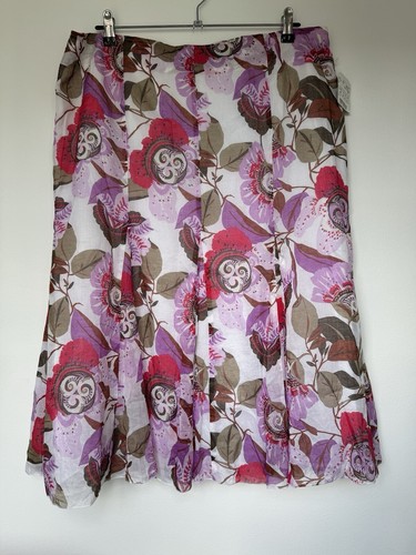 Frank Walder Skirt Size UK20 100% Cotton Floral Print Pink Red A Line BNWT - Picture 1 of 11