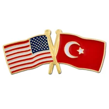 PinMart's USA and Turkey Crossed Friendship Flag Enamel Lapel Pin
