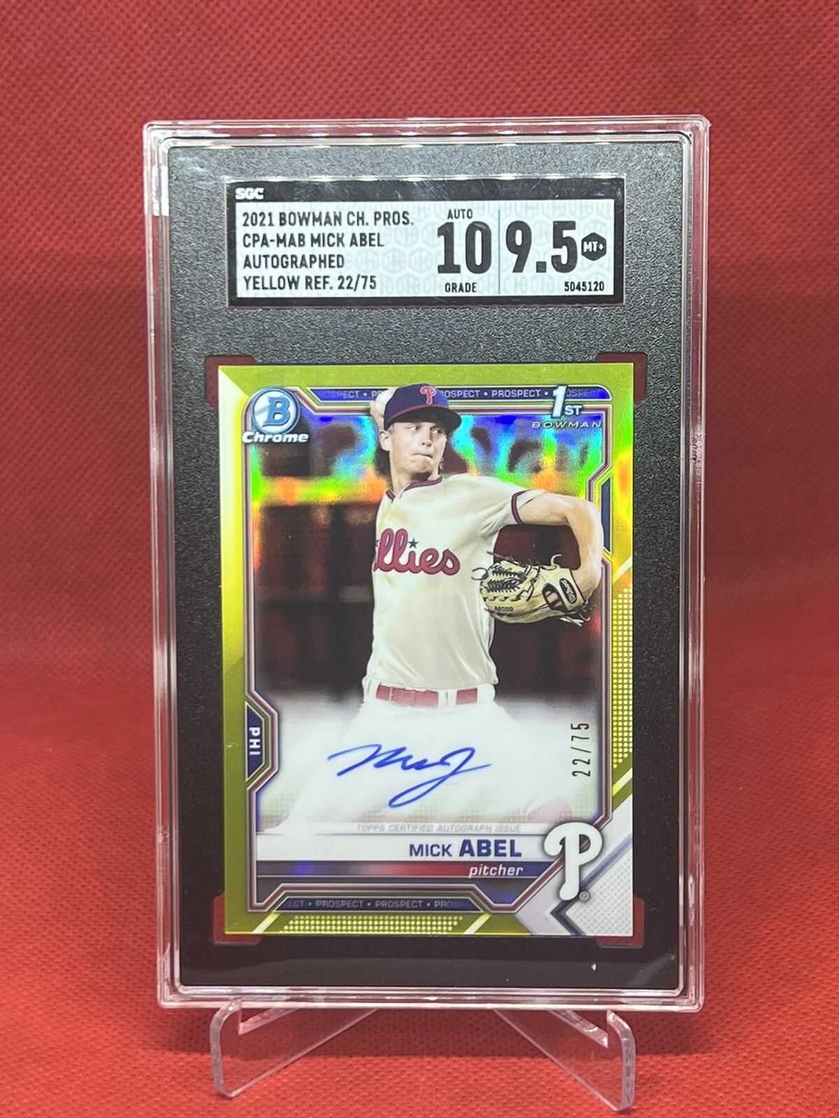 2021 Bowman Chrome Yellow Refractor MICK ABEL AUTO 22/75 SGC 10/9.5