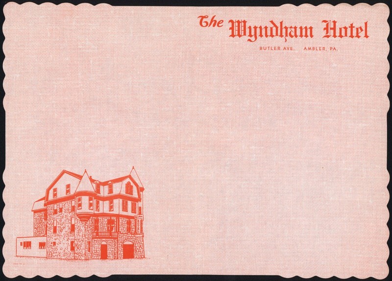 Vintage placemat THE WYNDHAM HOTEL pictured Ambler Pennsylvania excellent++