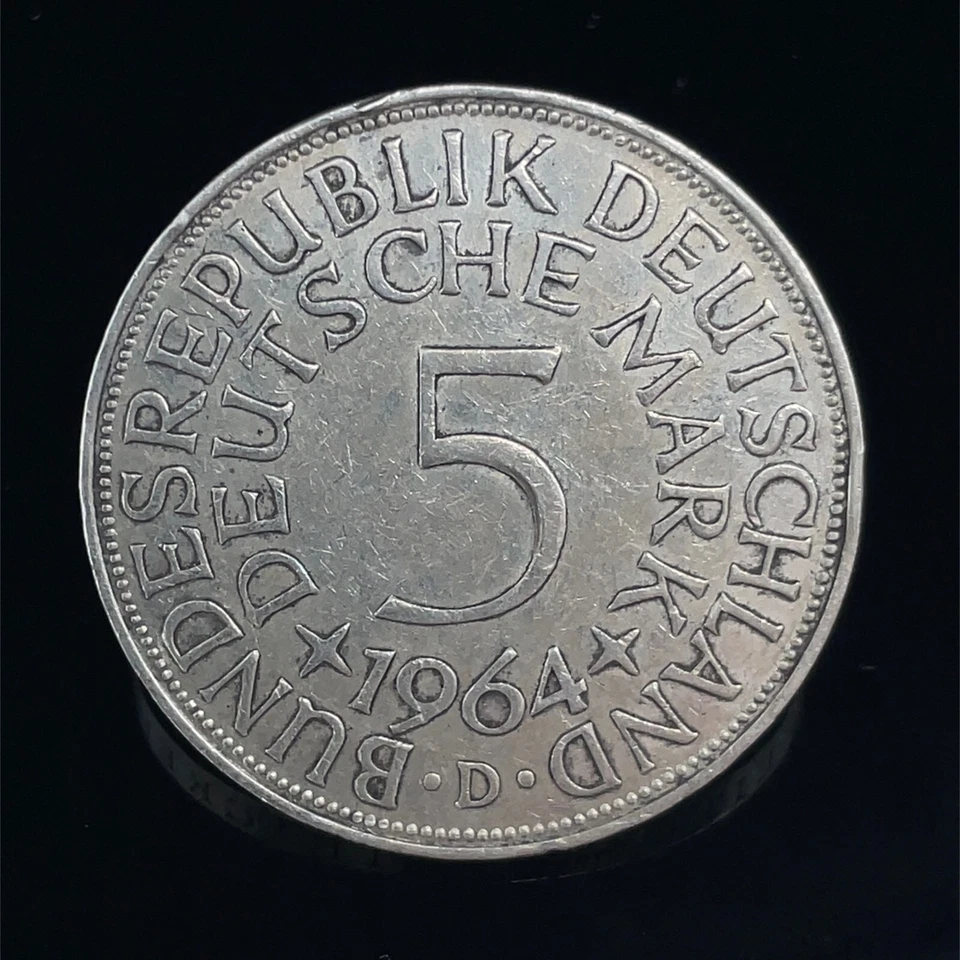 Germany 1964 D 5 Mark AU.  0.625 Silver Coin KM #112.1 - Image 3 of 4