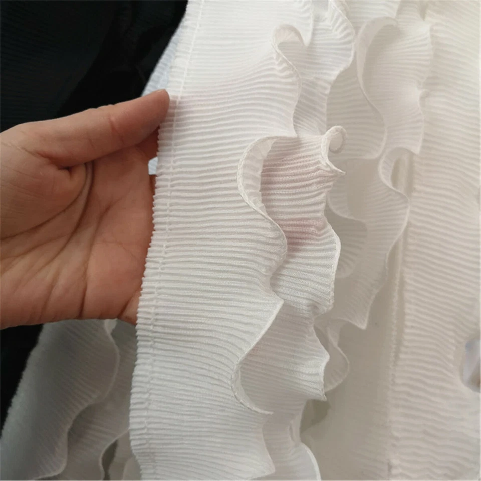 5 Yard Ruffle Chiffon Lace Trim Pleated Ribbon Collar Skirt Hem DIY Sewing Craft - Image 3 of 3