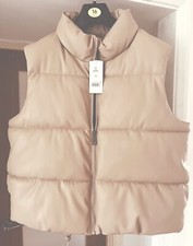 Stylish yet practical.  Nude Leather Look Puffer Gilet UK 16 L25" RRP £15