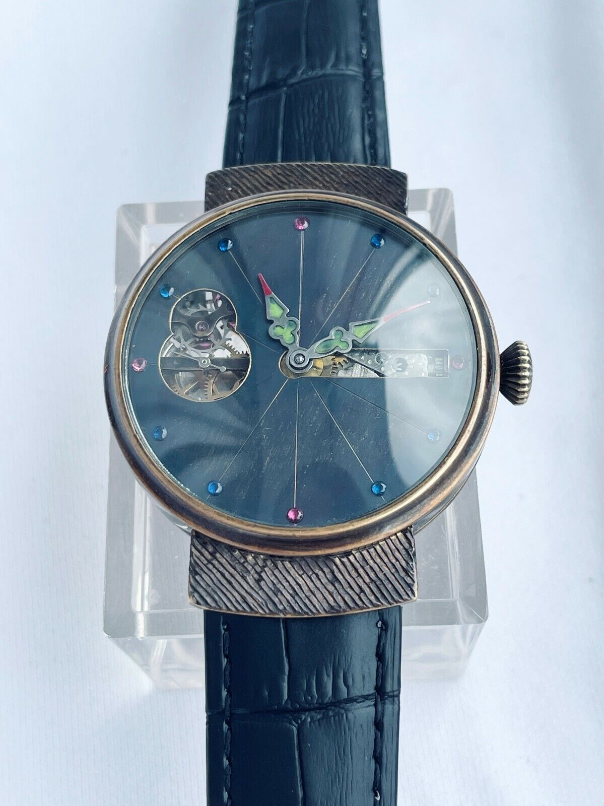Molnija SKELETON Vintage 1940`s Handicraft small size New Cased Brass Wristwatch