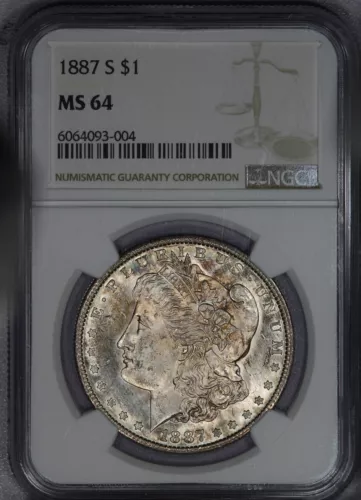 1887-S Morgan Silver Dollar $1 NGC MS64 - Super Original! Slightly PL!