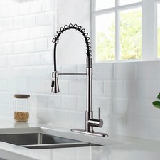 Pull Down Kitchen Sink Faucet Swivel Single Handle with Deck Plate Brushed