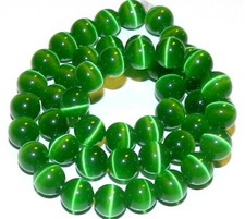 G1631 Bright Green 8mm Round Cat's Eye Fiber Optic Glass Beads 14"