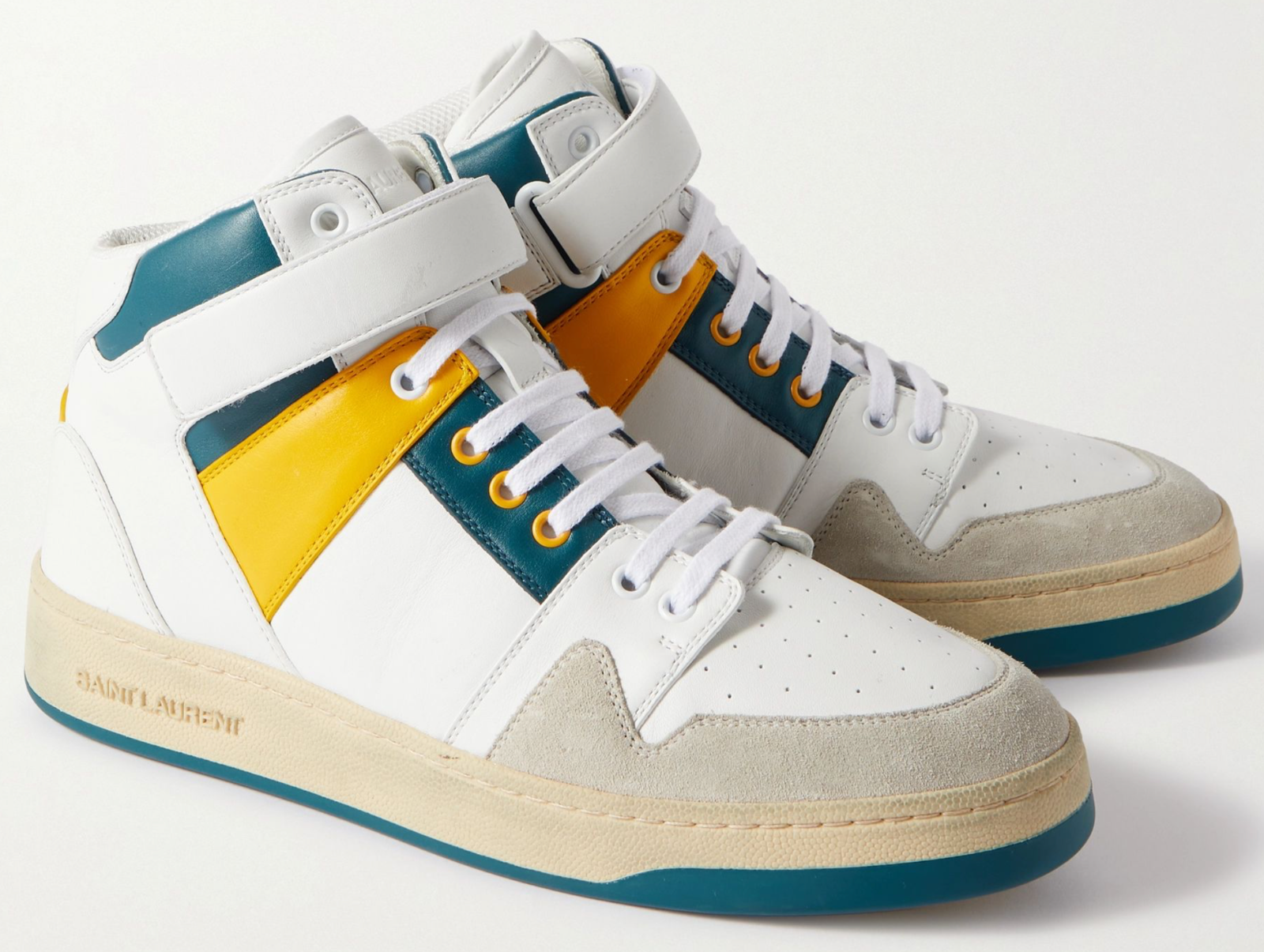 Sneakers alte Saint Laurent Lax bianche gialle verdi in pelle nuove con scatola 41 US 8 $1090