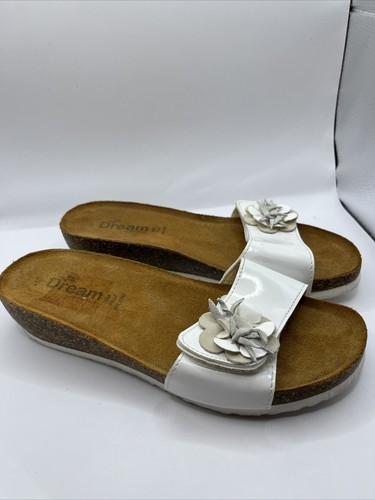Dream By Fly Flot Made In Italy Size 10 Comfort Sandals Slides White Leather - Picture 2 of 8