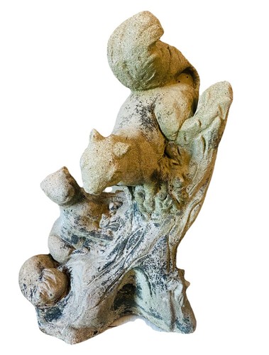 Vintage verwittertes Zement Paar Eichhörnchen auf einem Baumstamm Garten Statue 16" hoch - Bild 4 von 10