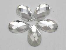 50 Clear Faceted Teardrop Flatback Glass Crystal Rhinestone Gems 11X18mm No Hole