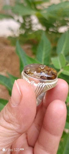 Natural Yemeni agate ring, moss natural colors silver distinctive natural stone - Picture 24 of 24