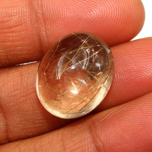Quarzo Rutilo Dorato Naturale 28 Cts Qualità AAA 19mmx15mm Ovale Cabochon Gemma - Foto 4 di 11