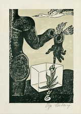 Olga Cechova, Czech Republic, Vintage Surrealistic Ex libris Graphic Art Print