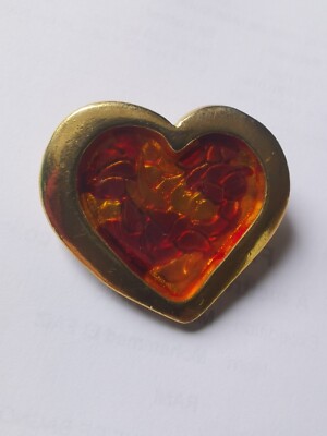 Broche Cœur Doré émaillé Signée Shalala - Bijou Vintage, Occasion En Bon état