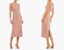 MAC DUGGAL 93592 Pink Floral Sequin Beaded Embellished Cocktail Midi Dress 8 = M