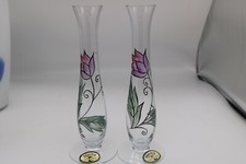 Vintage Bohemia Czech Hand Painted Bud Vases-Set of 2