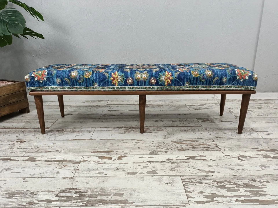 Bench for bedroom, Artisan furniture, Piano bench, Kilim design bench, - Image 2 of 4
