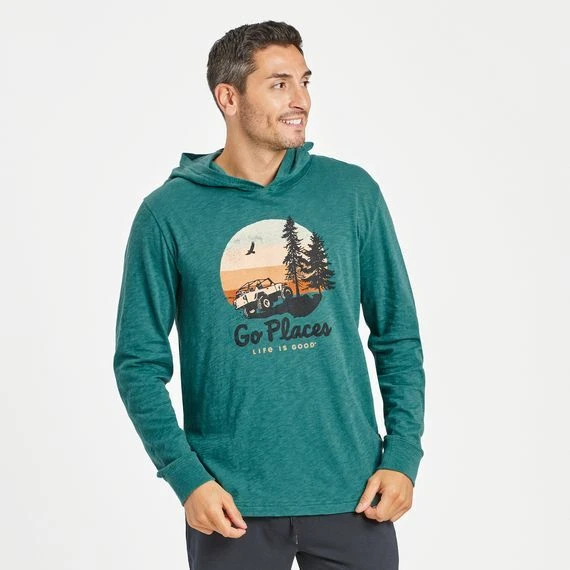 Life is Good Go Places Textured Slub Men s Hoodie Spruce Green