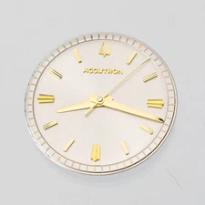 Vintage NOS Accutron 218 Dial - Silver with Gold Minute Track w/ Original Hands