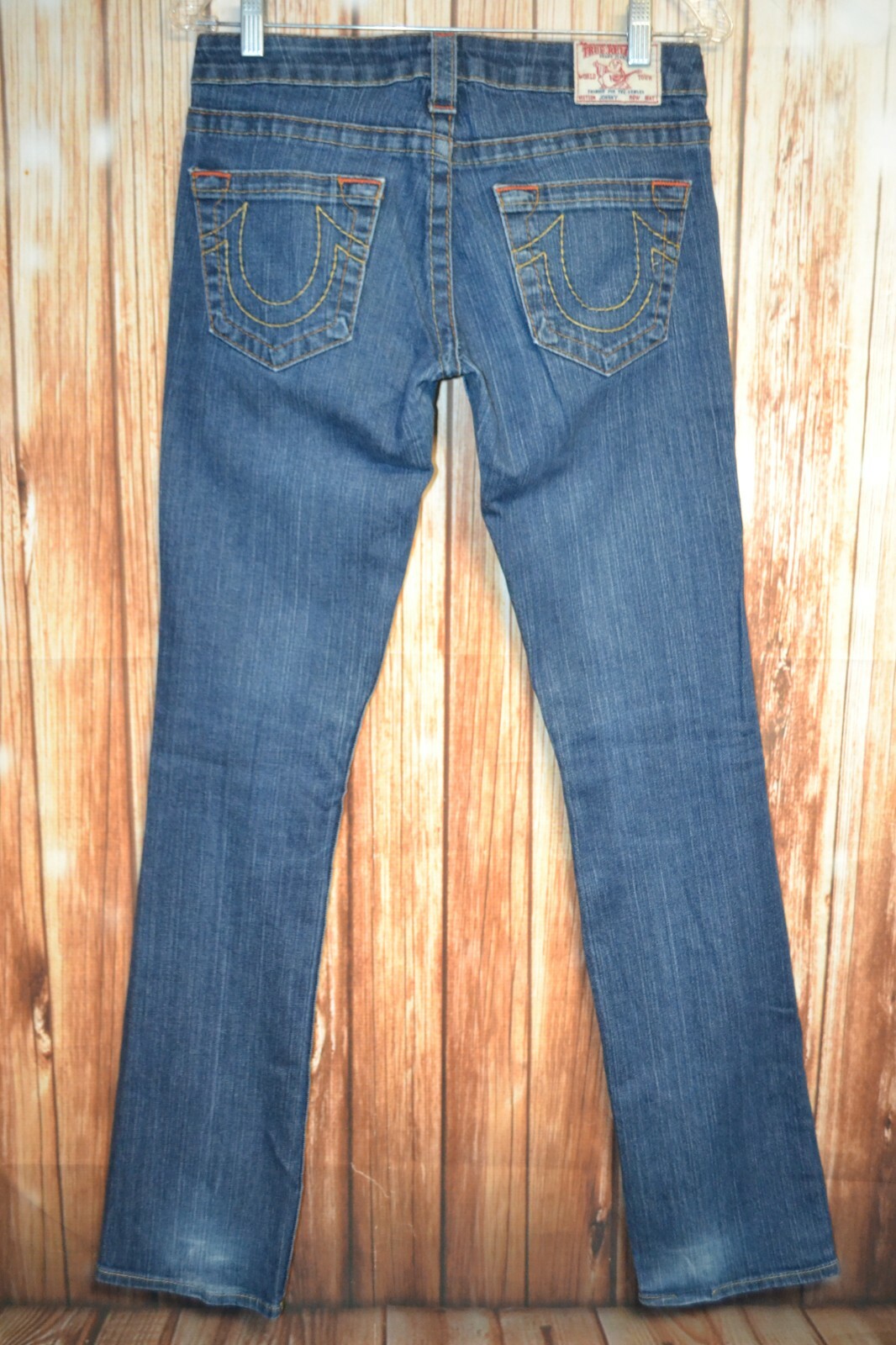 True Religion Women's Johnny Straight No Pocket Flaps Blue Denim Jeans Sz 27x34 thumbnail 6