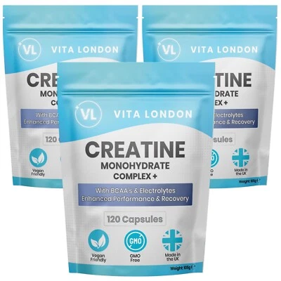 VITA LONDON Creatine + BAA's + Electrolytes - 360 Capsules (Not Tablets Powder) Strength