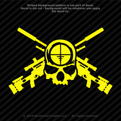 Sniper Scope Rifle Skull 8.75 inch Vinyl Decal Zombie Military Gun