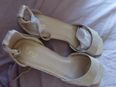 Linzi Shoes Liliana Gold Glitter Crossover Slingback Block Heeled