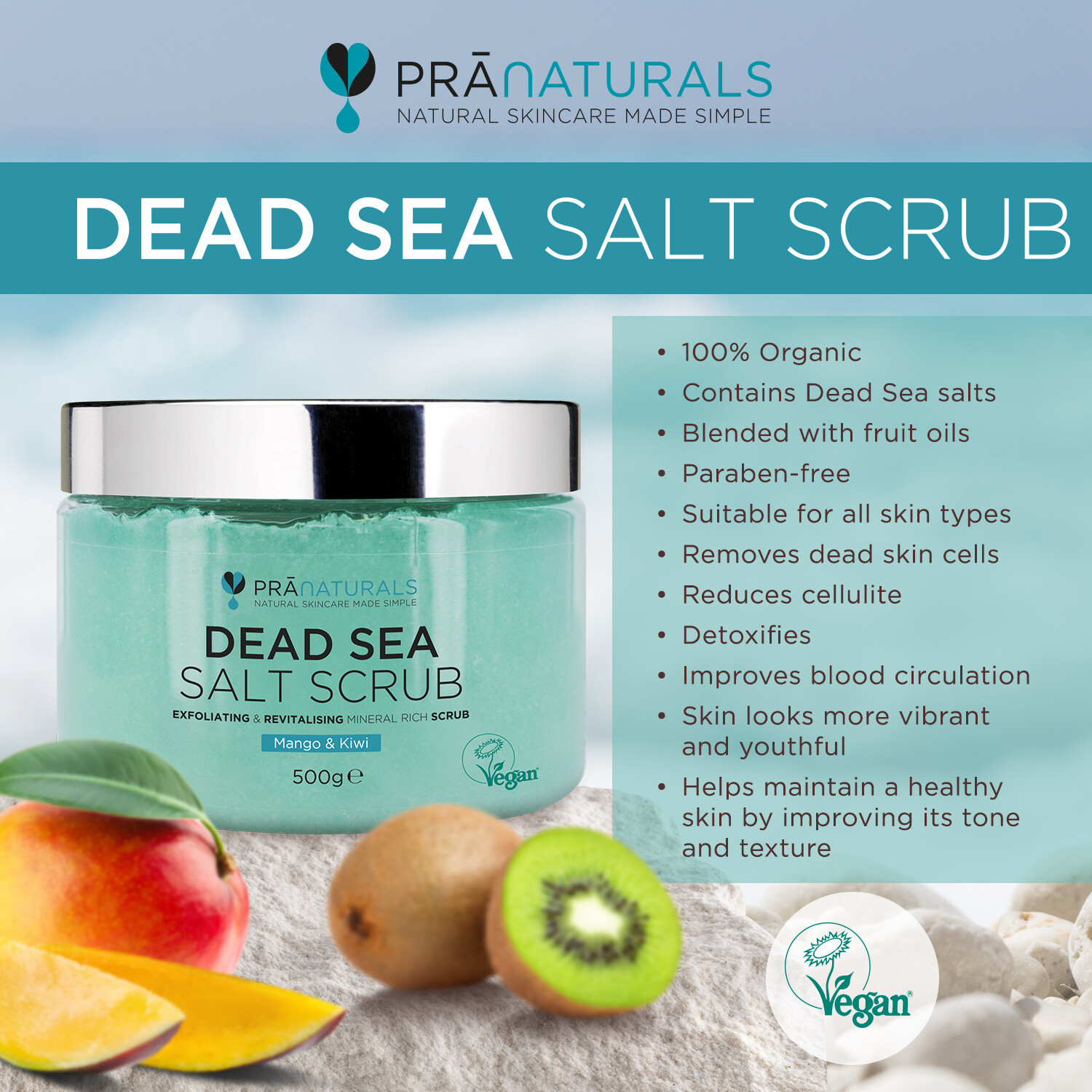 PraNaturals Dead Sea Salt Bath Body Scrub Mango & Kiwi Organic Pack of 2x 500g eBay