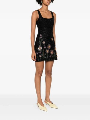 staud sequin mini dress NEW, Staud sequin-embellished floral mini dress in Black Sz M #MD1745