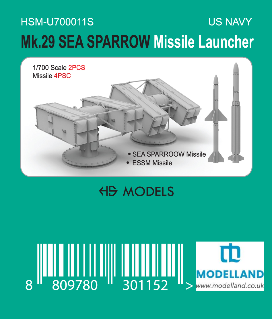 HS Model MK-29 Sea Sparrow Launcher 1/700 2pcs +4 Missiles HSM-U700011S