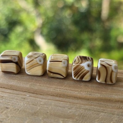 5 Rare Unique Vintage German Glass Beads | 13mm Earthy Cube Diagonal Drilled