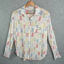 Rails Shirt Womens Small White Charli Rainbow Pinas Button Up Linen Blend